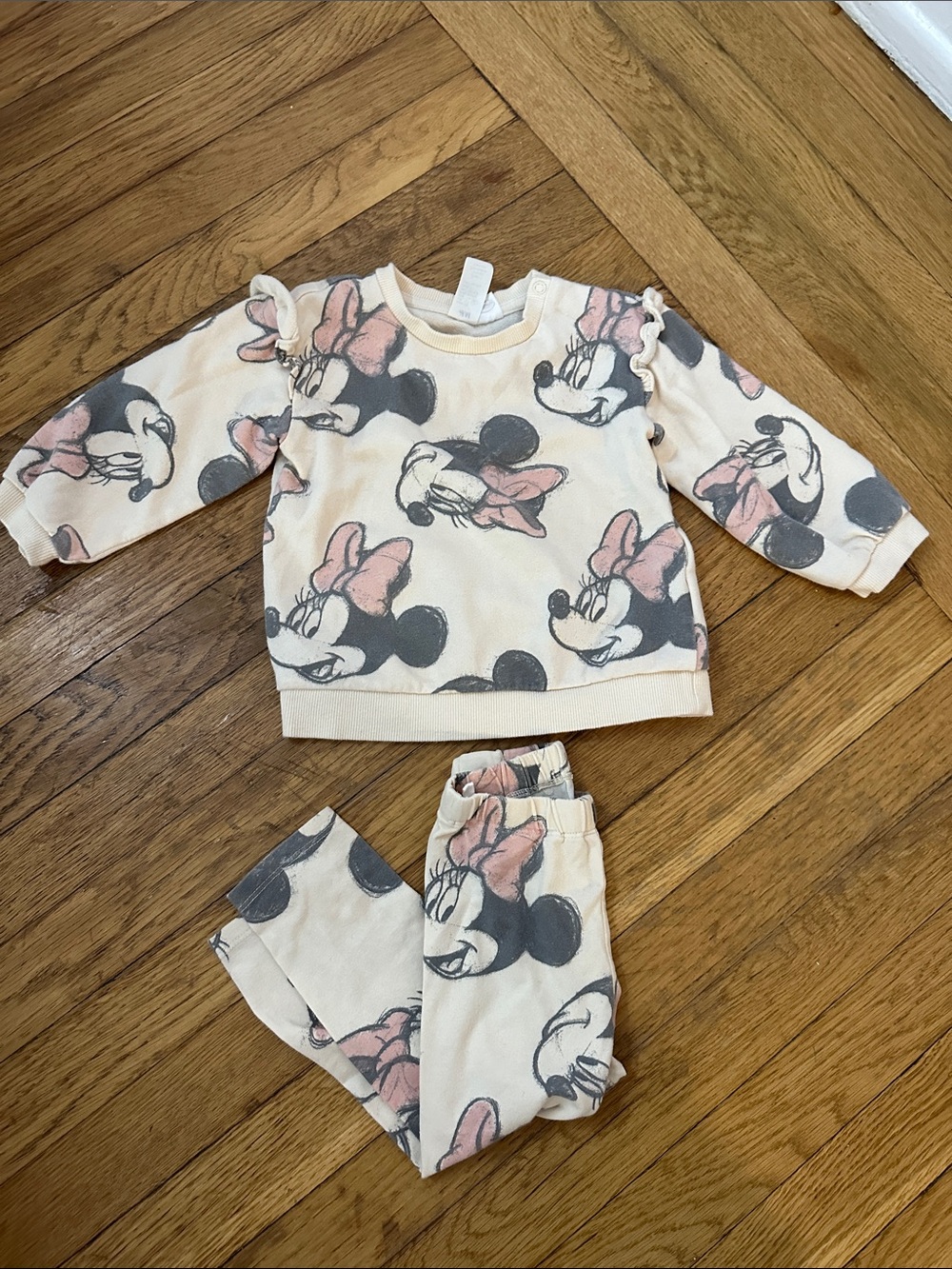 Disney Minnie Mouse Cream and Pink Pullover & Jogger Matching Set